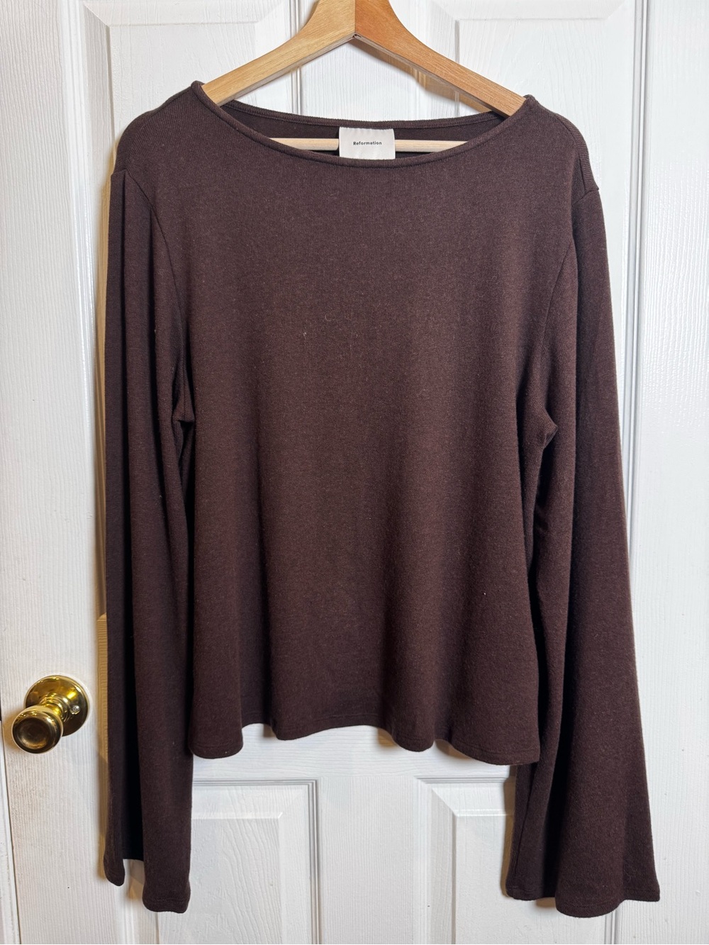 Reformation Chocolate Brown Boat Neck Long Sleeve Sweater Top Medium